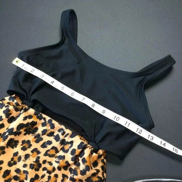 Art Class kids girls Size Large 10/12 One Piece Swimsuit Black Gold Animal Print - Picture 7 of 9